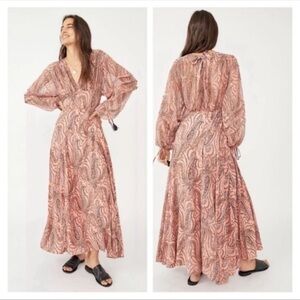 NWT Free People Mirage Maxi Dress Long Sleeve Flowy Boho Peach Combo Size 0
